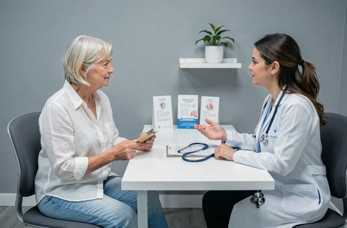Femme en consultation médicale avec son médecin pour un bilan de santé préventif et des conseils personnalisés