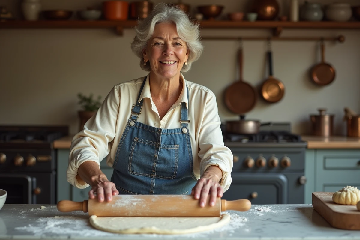 Femme préparant la pâte à craquelins bretons maison dans une cuisine traditionnelle française